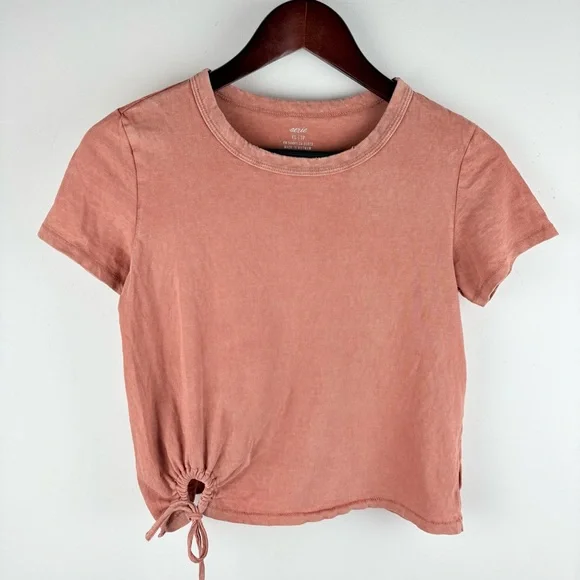 Aerie Women’s Cropped Keyhole Shirt Top Burnt Red Pink Loungewear Distressed XS - Picture 1 of 8